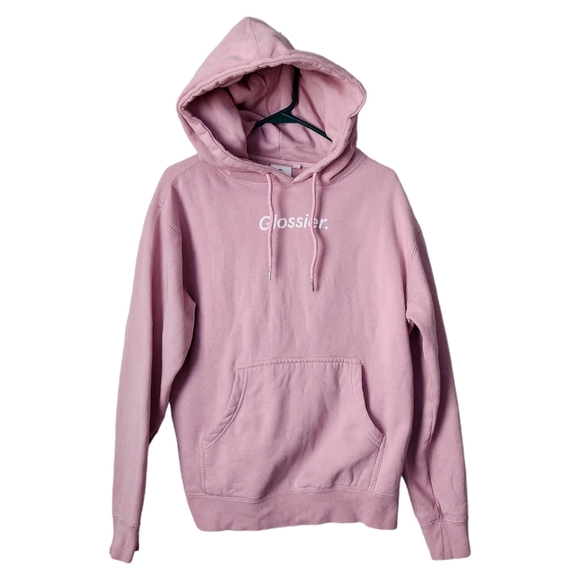 GLOSSIER Pink logo Hoodie oversized size XS - Picture 1 of 9